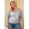 Moteriška Plus Size pilka palaidinė su spaudiniu ir ilgesne nugara