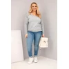 Moteriška Plus Size pilka palaidinė su V formos iškirpte ir ilgesne nugara