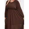 Moteriška Plus Size plisuota suknelė ilgomis rankovėmis, rudos spalvos