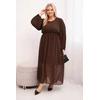 Moteriška Plus Size plisuota suknelė ilgomis rankovėmis, rudos spalvos