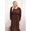 Moteriška Plus Size plisuota suknelė ilgomis rankovėmis, rudos spalvos