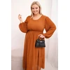 Moteriška Plus Size plisuota suknelė su ilgomis rankovėmis, kapučino spalvos