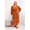 Moteriška Plus Size plisuota suknelė su ilgomis rankovėmis, kapučino spalvos
