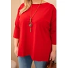 Moteriška Plus Size raudona palaidinė su asimetriniu kirpimu ir vėriniu