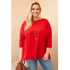 Moteriška Plus Size raudona palaidinė su asimetriniu kirpimu ir vėriniu