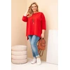 Moteriška Plus Size raudona palaidinė su asimetriniu kirpimu ir vėriniu