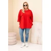 Moteriška Plus Size raudona palaidinė su medvilne ir kišene
