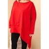 Moteriška Plus Size raudona tunika su asimetriniu apačios kraštu