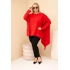 Moteriška Plus Size raudona tunika su asimetriniu apačios kraštu