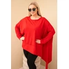 Moteriška Plus Size raudona tunika su asimetriniu apačios kraštu