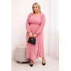 Moteriška Plus Size raukinių suknelė su ilgomis rankovėmis, rožinės spalvos