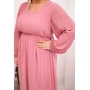 Moteriška Plus Size raukinių suknelė su ilgomis rankovėmis, rožinės spalvos