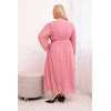 Moteriška Plus Size raukinių suknelė su ilgomis rankovėmis, rožinės spalvos