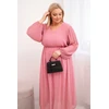 Moteriška Plus Size raukinių suknelė su ilgomis rankovėmis, rožinės spalvos