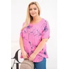 Moteriška Plus Size rožinė palaidinė trumpomis rankovėmis su kišene