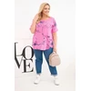 Moteriška Plus Size rožinė palaidinė trumpomis rankovėmis su kišene
