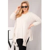 Moteriška Plus Size smėlio spalvos palaidinė su asimetriniu apačios kirpimu ir iškirpimais