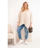Moteriška Plus Size smėlio spalvos palaidinė su asimetriniu apačios kraštu ir V formos iškirpte