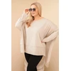 Moteriška Plus Size smėlio spalvos tunika su asimetriniu apačios kraštu