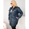 Moteriška Plus Size striukė su apykakle ir kišenėmis, tamsiai mėlyna
