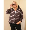 Moteriška Plus Size striukė su gobtuvu ir taškuotu raštu, ruda