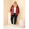 Moteriška Plus Size striukė su gobtuvu ir leopardo rašto apdaila, burgundiška