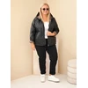 Moteriška Plus Size striukė su gobtuvu ir leopardo rašto apdaila, juoda