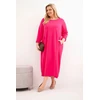 Moteriška Plus Size suknelė su ilgomis rankovėmis, fuksijos spalvos