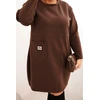 Moteriška Plus Size suknelė su kišene ir 3/4 rankovėmis, rudos spalvos