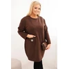 Moteriška Plus Size suknelė su kišene ir 3/4 rankovėmis, rudos spalvos