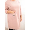 Moteriška Plus Size suknelė su kišene ir 3/4 rankovėmis, pudrinė rožinė