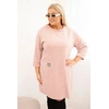 Moteriška Plus Size suknelė su kišene ir 3/4 rankovėmis, pudrinė rožinė
