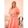 Moteriška Plus Size suknelė su trumpomis rankovėmis ir raukiniais, rožinės spalvos