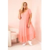 Moteriška Plus Size suknelė su trumpomis rankovėmis ir raukiniais, rožinės spalvos