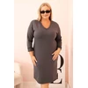 Moteriška Plus Size suknelė su V formos iškirpte ir 3/4 rankovėmis, grafito spalvos
