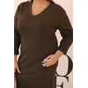 Moteriška Plus Size suknelė su V formos iškirpte, rudos spalvos