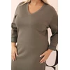 Moteriška Plus Size suknelė su V formos iškirpte, chaki spalvos