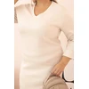 Moteriška Plus Size suknelė su V formos iškirpte, smėlio spalvos