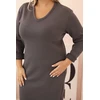 Moteriška Plus Size suknelė su V formos iškirpte ir 3/4 rankovėmis, grafito spalvos