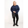 Moteriška Plus Size tamsiai mėlyna džemperio tipo palaidinė su apvalia iškirpte