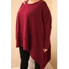 Moteriška Plus Size tunika su asimetrine apačia, burgundiška