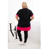 Moteriška Plus Size tunika su gėlių raštu ir dekoratyviniais perlais, fuksijos spalvos