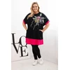 Moteriška Plus Size tunika su gėlių raštu ir dekoratyviniais perlais, fuksijos spalvos
