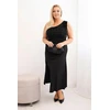 Moteriška Plus Size vakarinė suknelė ant vieno peties, juodos spalvos