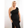 Moteriška Plus Size vakarinė suknelė ant vieno peties, juodos spalvos