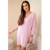 Moteriška Plus Size vilnonė suknelė su V formos iškirpte, šviesiai rožinė