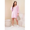Moteriška Plus Size vilnonė suknelė su V formos iškirpte, šviesiai rožinė