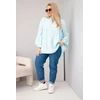 Moteriška Plus Size viskozės palaidinė su raukiniais rankovėmis ir V formos iškirpte, mėtų spalvos
