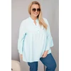 Moteriška Plus Size viskozės palaidinė su raukiniais rankovėmis ir V formos iškirpte, mėtų spalvos