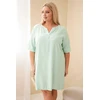 Moteriška Plus Size viskozės suknelė trumpomis rankovėmis, tamsios mėtų spalvos